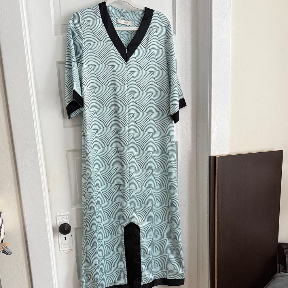 Chic vintage IMagninBlack and light blue Geometric Maxi Dress
